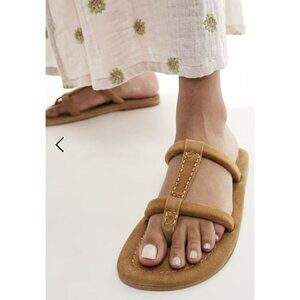 Free People Tan Camel Suede Haddon Slip On Sandal Slipper Shoes 7.5 NEW